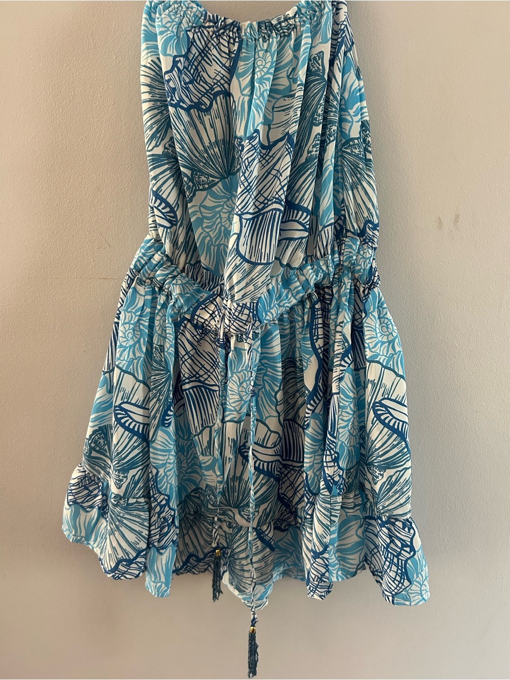 Blue & White Tropical Print Tiered dress